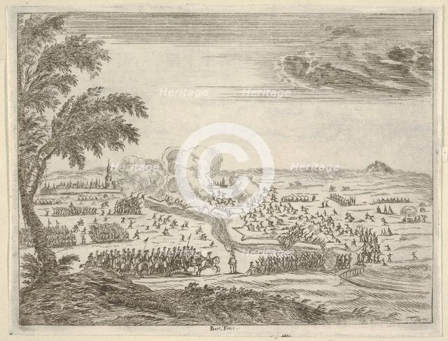 Francesco I d'Este Sets Out for the Siege of Cremona, Crosses the Trench Between Himself a..., 1659. Creator: Bartolomeo Fenice.