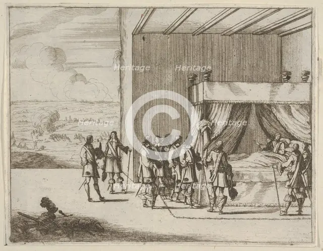 Francesco I d'Este, Wounded in Battle, Continues to Orchestrate the Siege of Pavia, from L..., 1659. Creator: Bartolomeo Fenice.