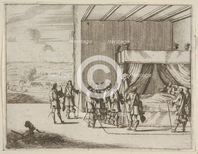 Francesco I d'Este, Wounded in Battle, Continues to Orchestrate the Siege of Pavia, from L..., 1659. Creator: Bartolomeo Fenice.
