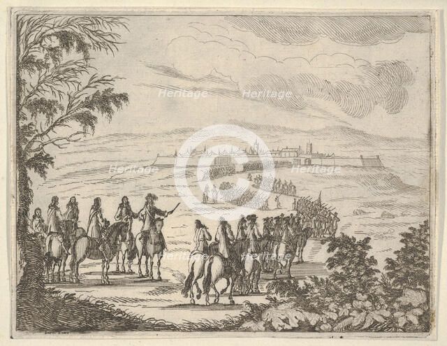 Francesco I d'Este Goes to Pinarola for the Security of his States, from L'Idea di un Prin..., 1659. Creator: Bartolomeo Fenice.