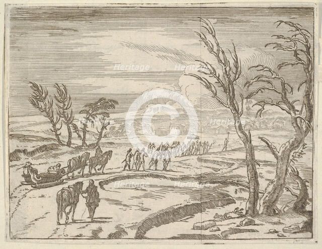 Francesco I d'Este, Despite his Discomfort, Displays his Piety While Traveling in the Snow..., 1659. Creator: Bartolomeo Fenice.