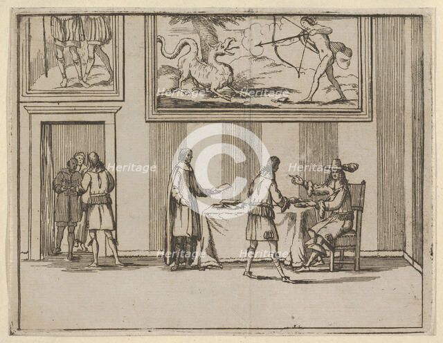 Francesco I d'Este Instructing for Alms to be Given to the Poor, from L'Idea di un Princip..., 1659. Creator: Bartolomeo Fenice.