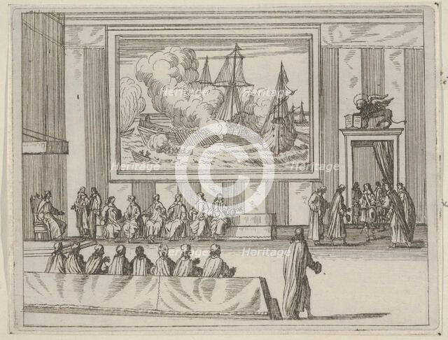 Francesco I d'Este Presents Himself with Warmth and Humility with Representatives of the R..., 1659. Creator: Bartolomeo Fenice.