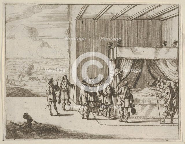 Francesco I d'Este, Wounded in Battle, Continues to Orchestrate the Siege of Pavia, from L..., 1659. Creator: Bartolomeo Fenice.