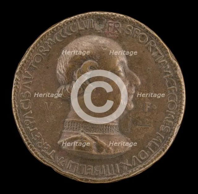 Francesco I Sforza, 1401-1466, 4th Duke of Milan 1450 [obverse], 1456. Creator: Gianfrancesco Enzola.