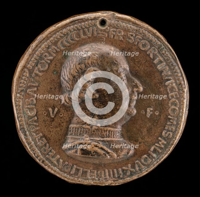 Francesco I Sforza, 1401-1466, 4th Duke of Milan 1450 [obverse], 1459. Creator: Gianfrancesco Enzola.