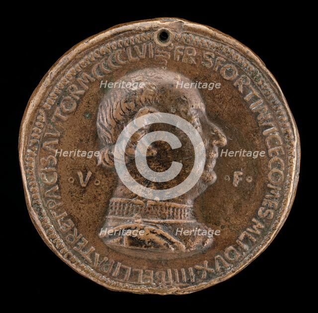 Francesco I Sforza, 1401-1466, 4th Duke of Milan 1450 [obverse], 1459. Creator: Gianfrancesco Enzola.