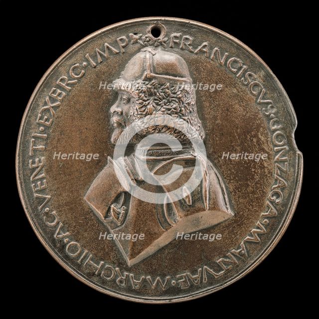 Francesco II Gonzaga, 1466-1519, 4th Marquess of Mantua 1484 [obverse], c. 1495. Creator: Sperandio Savelli.