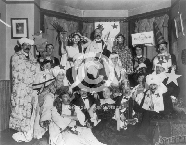 Frances Benjamin Johnston, with friends at costume party, bottom center, n.d.. Creator: Frances Benjamin Johnston.