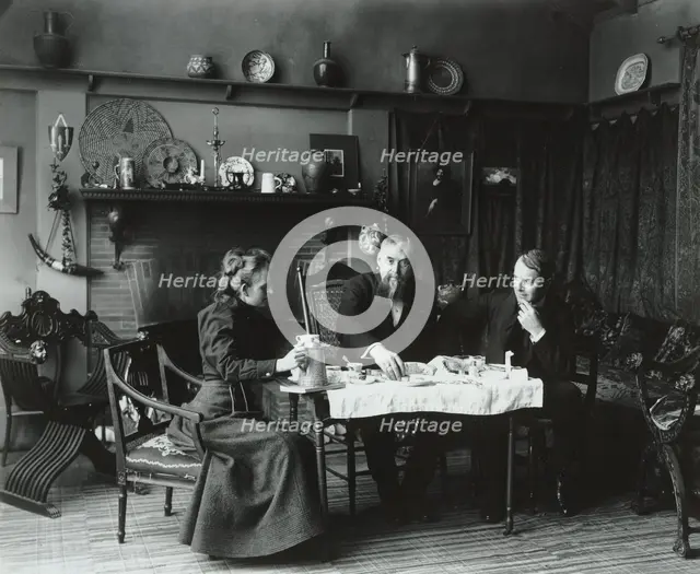 Frances Benjamin Johnston having tea with Elbert Hubbard (far right)...Washington, D.C., c1900. Creator: Frances Benjamin Johnston.