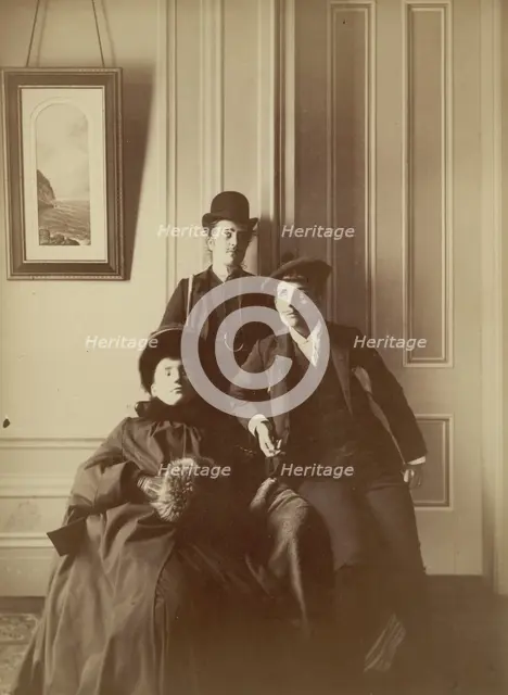 Frances Benjamin Johnston (right), full-length self-portrait dressed as a man with..., c1880 - 1900. Creator: Frances Benjamin Johnston.