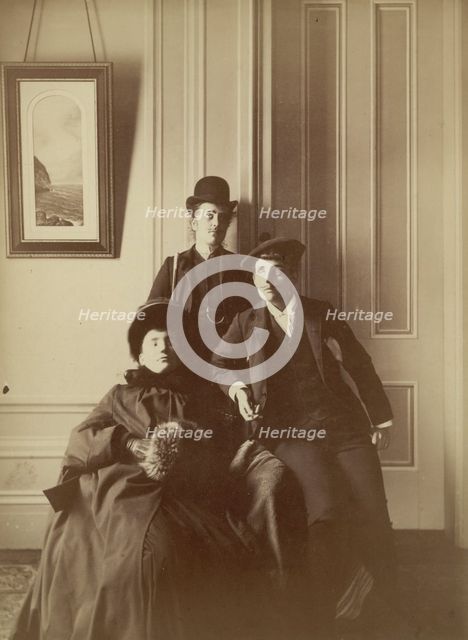 Frances Benjamin Johnston (right), full-length self-portrait dressed as a man with..., c1880 - 1900. Creator: Frances Benjamin Johnston.