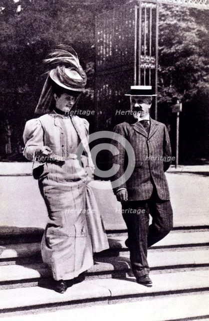Francisco Ferrer Guardia (1859-1909), Catalan politician and pedagogue, walking with a friend.
