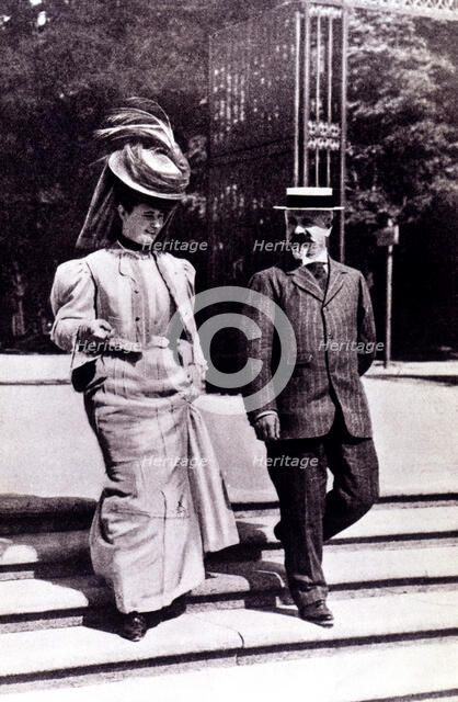 Francisco Ferrer Guardia (1859-1909), Catalan politician and pedagogue, walking with a friend.
