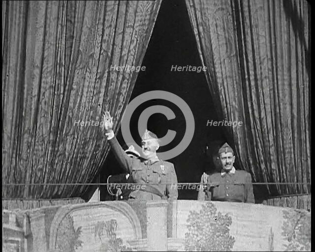 Francisco Franco Saluting Spanish Troops, 1930s. Creator: British Pathe Ltd.