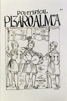 Francisco Pizarro and Diego de Almagro with a flageolet player of Castile, illustration from the …