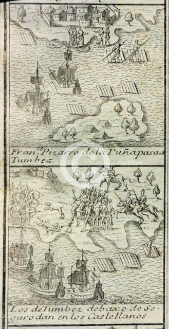 Francisco Pizarro of Puña arrives to Tumbez'. Pizarro arrived with 180 men and three ships to Tum…