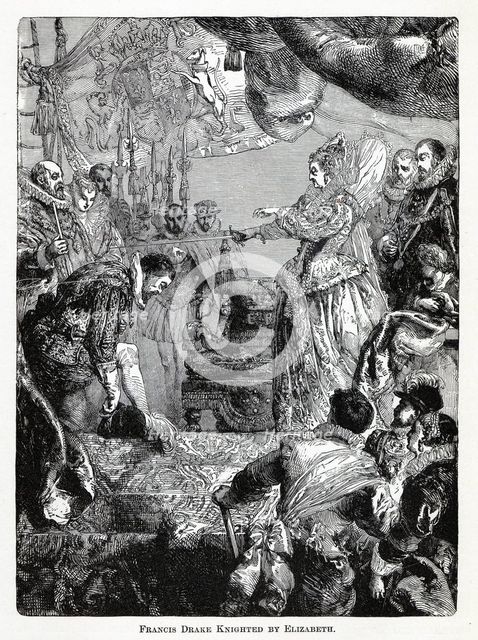 Francis Drake Knighted by Elizabeth, 1882. Artist: Anonymous  