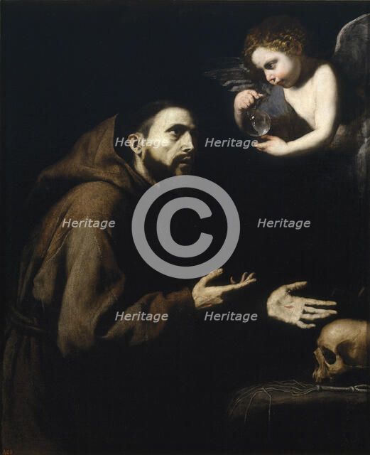 Francis of Assisi and the angel with the water bottle, 1636-1637. Artist: Ribera, José, de (1591-1652)