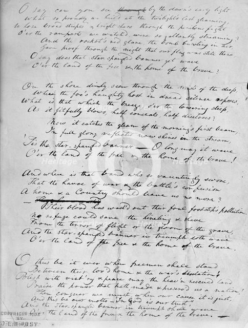 Francis Scott Key, Original Manuscript of 'Star Spangled Banner', 1914. Creators: Harris & Ewing, Francis Scott Key.