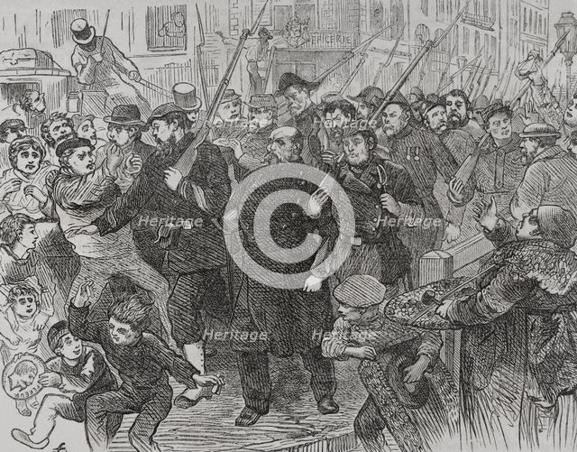 Franco-German War (1870-1871): Arrest of Napoleon III spies in Paris, 1871.  Creator: Unknown.