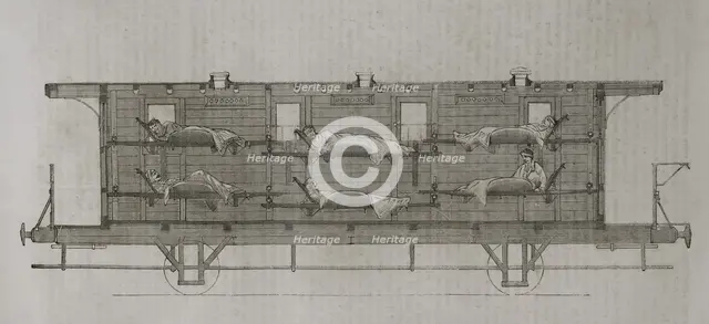 Franco-Prussian War (1870-1871): Casualty transport wagon (longitudinal section), 1871.  Creator: Unknown.