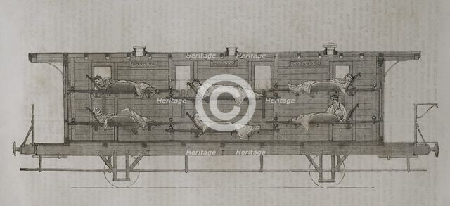 Franco-Prussian War (1870-1871): Casualty transport wagon (longitudinal section), 1871.  Creator: Unknown.