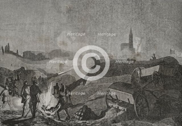 Franco-Prussian War (1870-1871): Bombardment of Strasbourg by the Prussians, 1870.  Creator: Unknown.