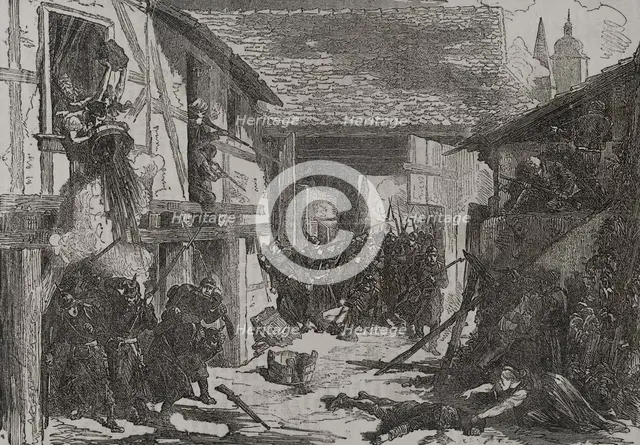 Franco-Prussian War (1870-1871): Battle of Wissembourg, 1870 -  Peasants defending a farmhouse,1870. Creator: Unknown.