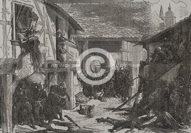 Franco-Prussian War (1870-1871): Battle of Wissembourg, 1870 -  Peasants defending a farmhouse,1870. Creator: Unknown.