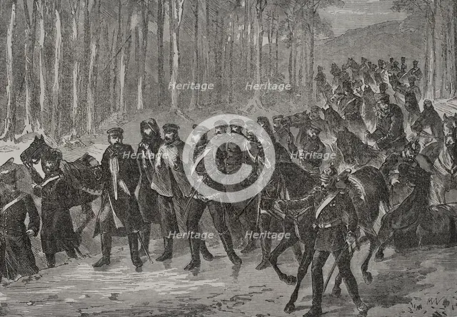 Franco-Prussian War (1870-1871): German cavalry marching towards Paris, 1871.  Creator: Unknown.
