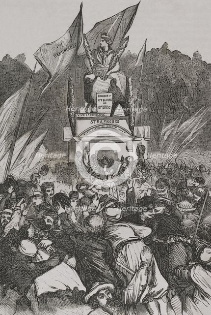 Franco-Prussian War (1870-1871): Demonstration in favour of the defenders of Strasbourg, Paris,1870. Creator: Unknown.