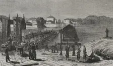 Franco-Prussian War (1870-1871): Destruction of the Rhine Bridge on...French border, Paris,1870. Creator: Barbant