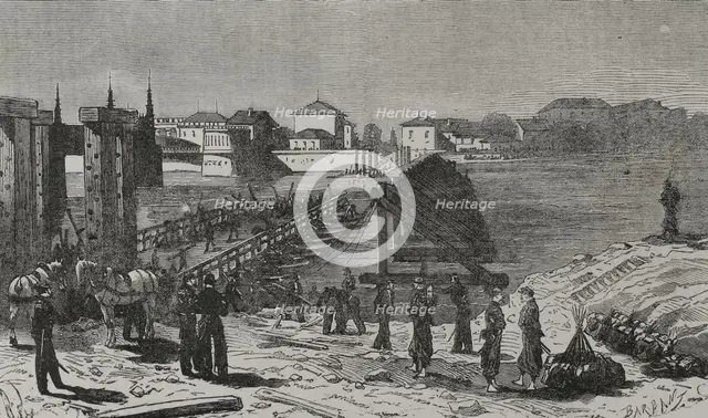 Franco-Prussian War (1870-1871): Destruction of the Rhine Bridge on...French border, Paris,1870.  Creator: Barbant.
