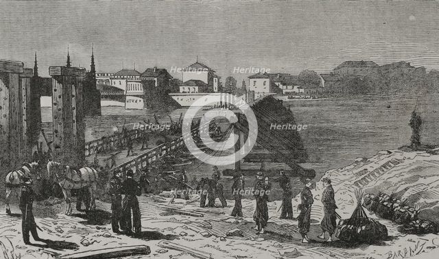 Franco-Prussian War (1870-1871): Destruction of the Rhine Bridge on...French border, Paris,1870.  Creator: Barbant.