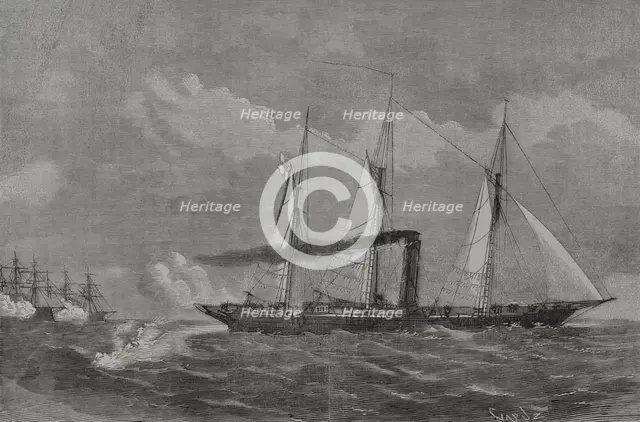 Franco-Prussian War (1870-1871): Engagement of the "Grille" with French warships, 1870. Creator: Tomás Carlos Capuz.