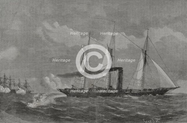 Franco-Prussian War (1870-1871): Engagement of the "Grille" with French warships, 1870. Creator: Tomás Carlos Capuz.