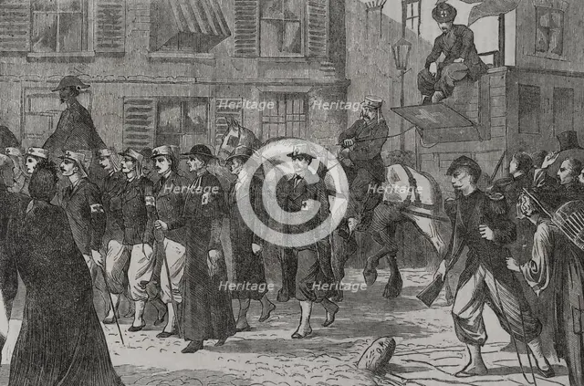 Franco-Prussian War (1870-1871): French press ambulance corps passing through Rheims, 1870. Creator: Unknown.