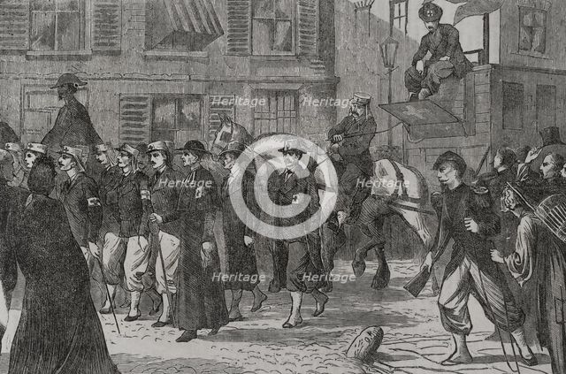 Franco-Prussian War (1870-1871): French press ambulance corps passing through Rheims, 1870. Creator: Unknown.