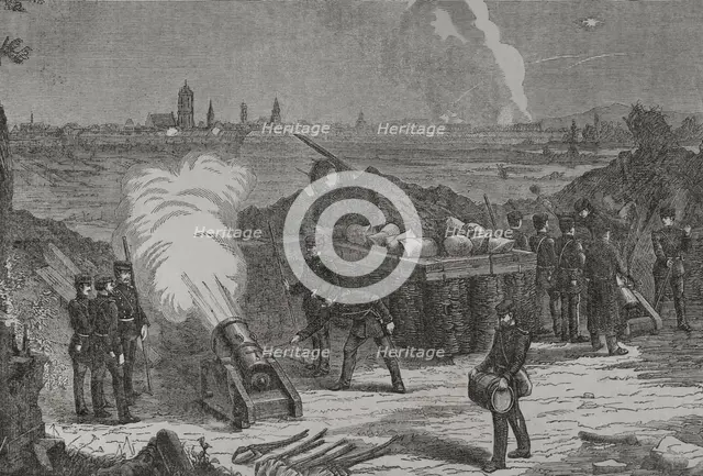 Franco-Prussian War (1870-1871): Siege of Sélestat (Schlettstadt) by Prussian troops, 1871.  Creator: Unknown.