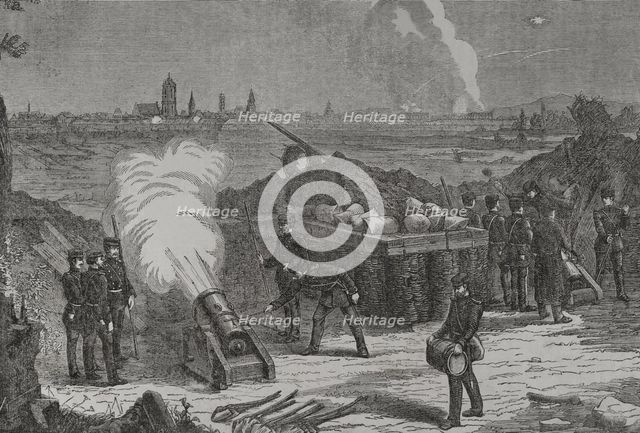 Franco-Prussian War (1870-1871): Siege of Sélestat (Schlettstadt) by Prussian troops, 1871.  Creator: Unknown.