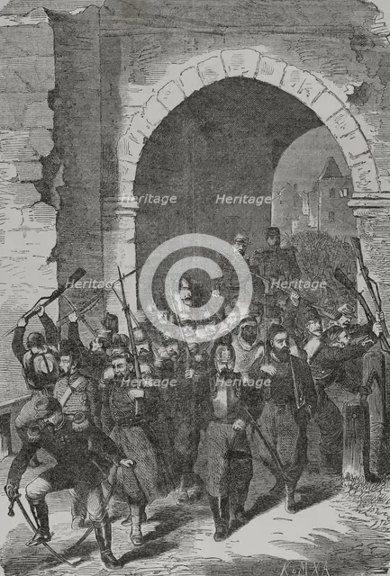 Franco-Prussian War (1870-1871): Strasbourg garrison throwing their arms after the capitulation,1870 Creator: K & MXA.