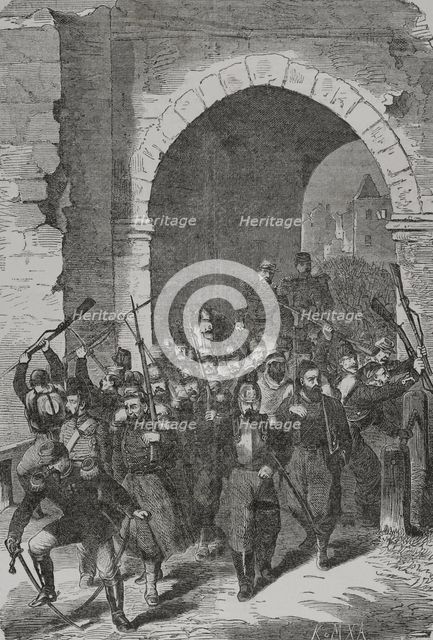 Franco-Prussian War (1870-1871): Strasbourg garrison throwing their arms after the capitulation,1870 Creator: K & MXA.