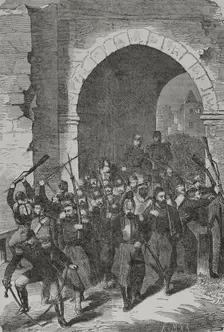 Franco-Prussian War (1870-1871): Strasbourg garrison throwing their arms after the capitulation,1870 Creator: K & MXA