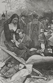 Franco-Prussian War (1870-1871): Prussian ambulances tending the wounded soldiers, Sep 1870 (1870). Creator: Unknown