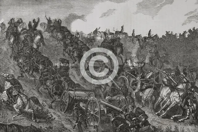 Franco-Prussian War (1870-1871): Prussian artillery engaging in combat, August 1870 (1870).  Creator: Unknown.