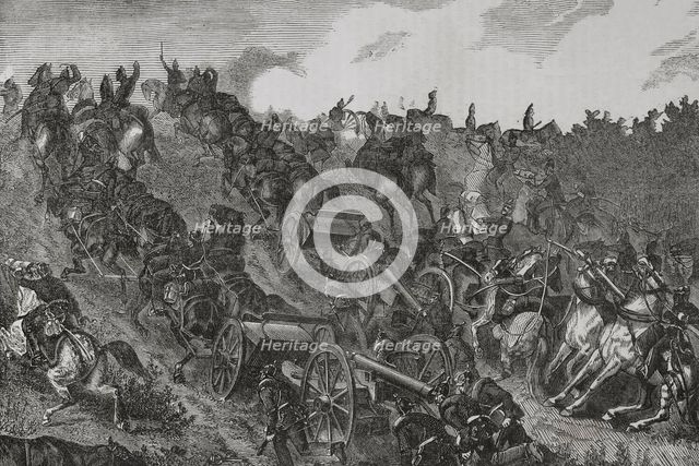 Franco-Prussian War (1870-1871): Prussian artillery engaging in combat, August 1870 (1870).  Creator: Unknown.
