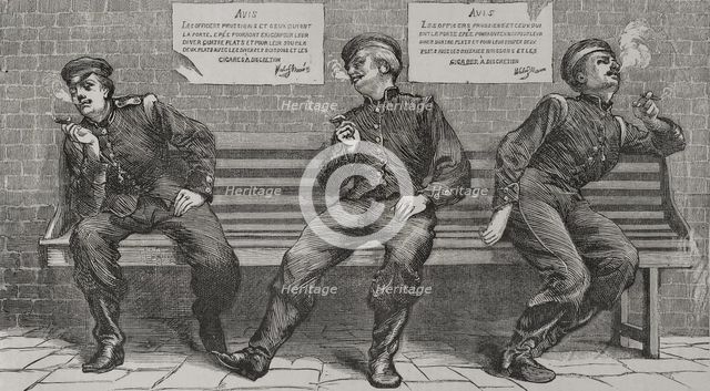 Franco-Prussian War (1870-1871): Prussian army - Bavarian officers smoking during a break, 1870. Creator: Unknown.