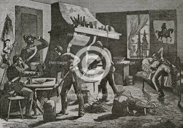Franco-Prussian War (1870-1871): Prussian soldiers housed in France, 1870.  Creator: Unknown.