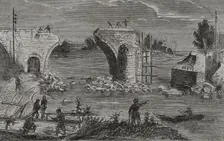 Franco-Prussian War (1870-1871): Reparation of the railway bridge over the Marne river at Trilport.. Creator: Unknown